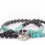 Pulseira-Colar Mala Turquesa e Agata Preta