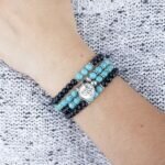 Pulseira-Colar Mala Turquesa e Agata Preta
