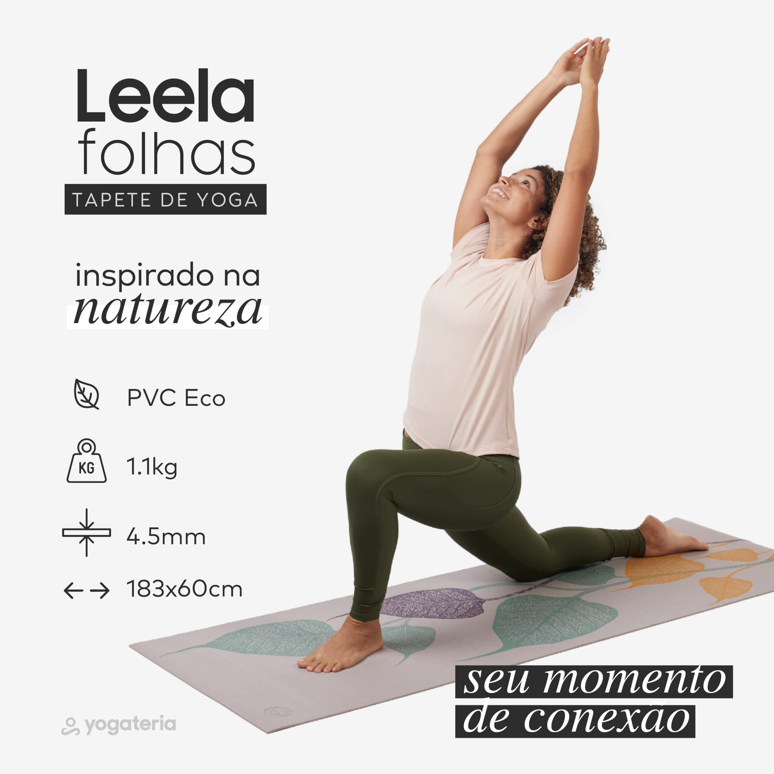 Tapete de yoga estampado Leela Folhas- 4.5mm PVC ecológico 7